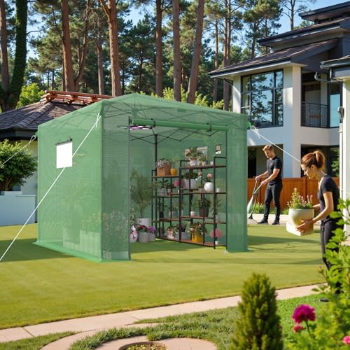 Image of 8X12 FT Pop Up Greenhouse,Greenhouse for Outdoors, Portable Walk-in Greenhouses with Roll-Up Zipper Door, PE Cover Greenhouses for Garden and Backyard, Easy Setup