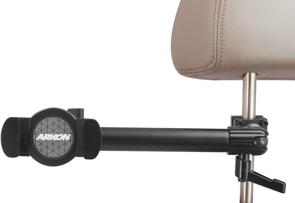 ARKON Mounts Heavy-Duty Car Headrest Phone Holder | for Entertaining Passengers | Holds Devices 5" Wide | Fully Adjustable 10" Arm | Solid Headrest Clamp | Compatible with iPhone, Samsung, and More