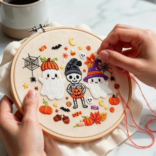 Image of Nuberlic Halloween Embroidery Kit for Beginners Adult