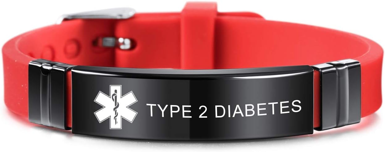 Bracelet Custom Engraved Silicone Adjustable Sport Name ID Identification Alert Medical Bracelet for Women Stainless Steel Rubber- (Bundle with Emergency Card, Sleeve)