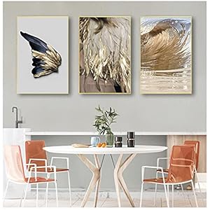 Vleugels muurkunst voor woonkamer slaapkamer gang Nordic Decor veren canvas schilderij witte poster en druk uniek gouden…