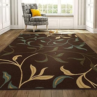 Ottomanson Contemporary Leaves Design Modern Area Rug, 5'0" W x 6'6" L, Choclate