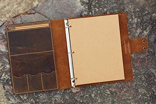 Personalized leather 3 ring binder portfolios with pockets and writing pad / 8.5 x 11 letter size leather padfolio organizer NL05BC2