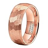 TUTISS 8mm Rose Gold Hammered Tungsten Rings for Men Women Engagement Wedding Bands Domed Matte Finish Comfort Fit Size 9.5