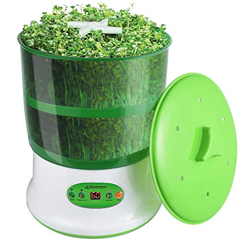 Moistenland Bean Sprouts Machine, Automatic Seeds Sprouter, 2-Layer Germination Trays, LED Display Time Control, Automatic Watering