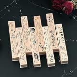 Lychii Holzstempel zum Basteln, 8PCS Holz Gummidichtung mit Natürliche Elemente Mustern Montierte Streifen Briefmarken für Heimwerker, Zeitschriften, Tagesplaner, Geschenkverpackungen