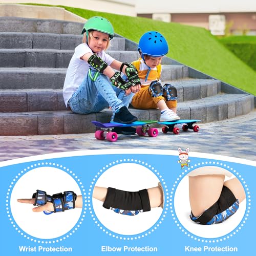 Kuxuan skates Knee Pads for Kids Youth BLue Elbow Pads Wrist Guards for Girls Boys 7 in 1 Protective Gear Set with Gift Box in Skateboarding Biking Roller Skating Cycling Outdoor Sports