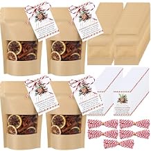 Marspark 50 Sets Christmas Potpourri Stand Pouches, 3.5 x 5.5 Inches Kraft Paper Bags with Matte Window, Simmering Potpourri Bags Instruction Cards for Small Business Home Use Xmas Party Gift Decor
