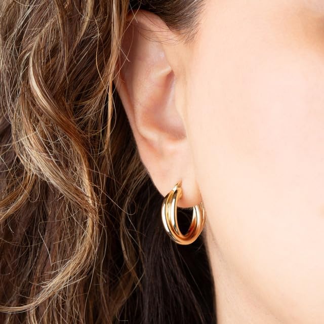 Triple Hoop Latch Back Earrings Real Solid 14K Yellow Gold