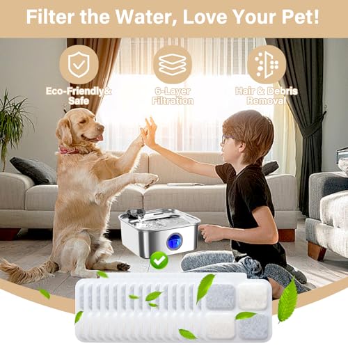 16+16 Pack Replacement Filters Compatible with Oneisall 10L/2.64Gal Stainless Steel Dog Water Fountain, Includes 16 Filters & 16 by HOETEK - Used condition - Image 2