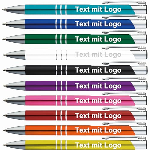 StillRich&reg; hochwertiges Metall Kugelschreiber Set mit Gravur | 10 St&uuml;ck | Farbe mehrfarbig | inkl. Gravur mit Logo und Text | lustige Spr&uuml;che f&uuml;r das B&uuml;ro, Hochzeit oder als Werbeartikel