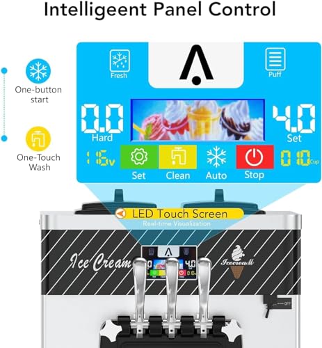 2450W Commercial Soft Serve Ice Cream Maker Machine, 3 Flavors & 14L Hoppers, Compressor Electric Ice Cream Maker with LCD Panel for Restaurants, Dessert Shops, Snack Bar 2450W Commercial Soft Serve Ice Cream Maker Machine, 3 Flavors & 14L Hoppers, Compressor Electric Ice Cream Maker with LCD Panel for Restaurants, Dessert Shops, Snack Bar