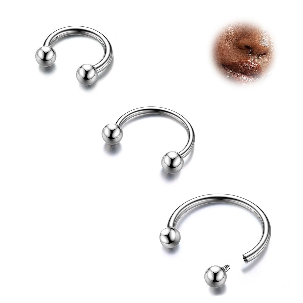 BodyBonita G23 Titanium Horseshoe Septum Rings - 2/3pcs Nose Rings Circular Barbell Spikes Septum Jewelry Nose Piercing Jewelry Conch Helix Rook Lip