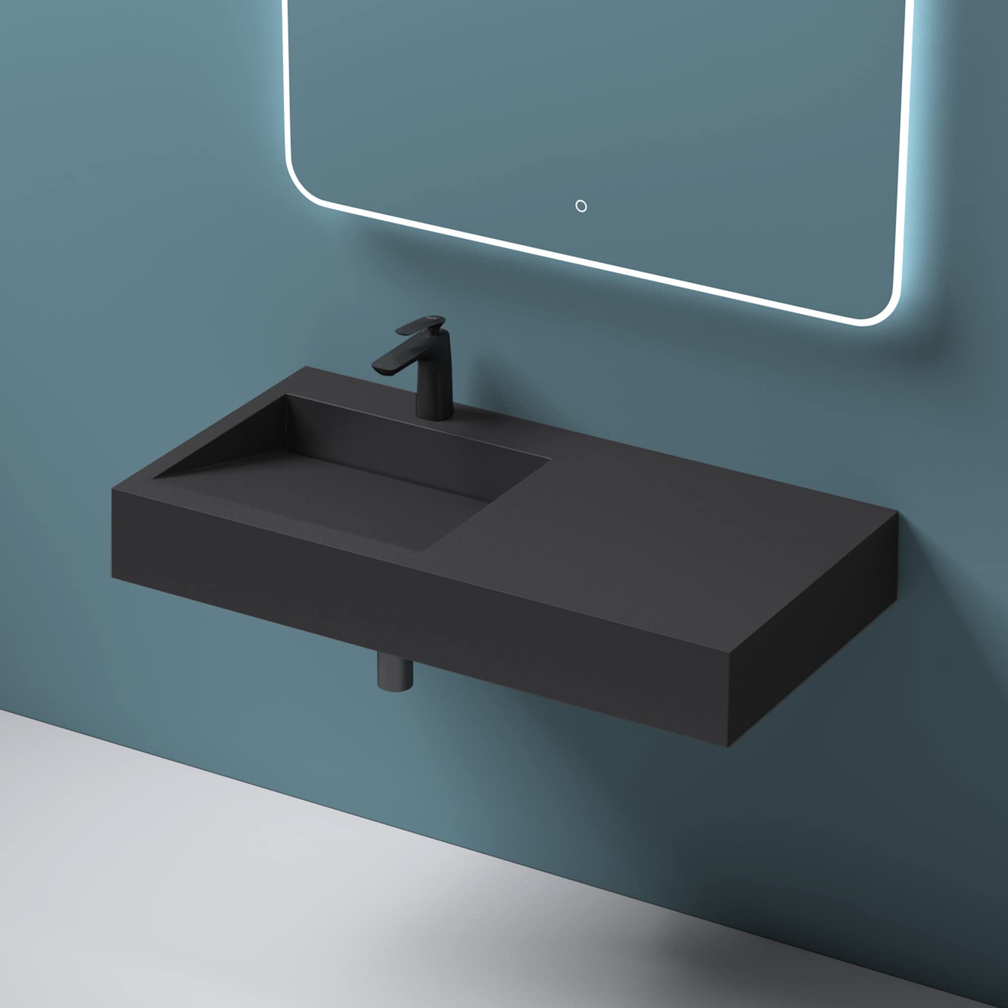 Mai & Mai Lavabo colgante Col11, BTH: 100 x 50 x 13 cm, en antracita mate, mineral fundido, forma rectangular