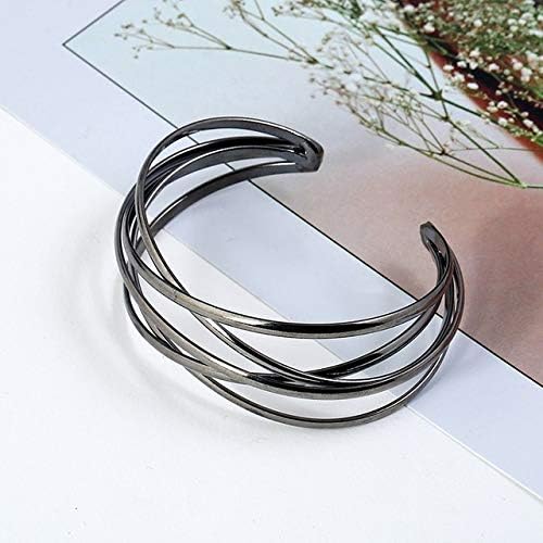 Caiyao Personalized Hollow Retro Open Cuff Bracelet for Women Multi-layer Cross Wire Bangle Bracelet Open Adjustable Wide Cuff Bracelet for Men Fashion Jewelry - Image 2