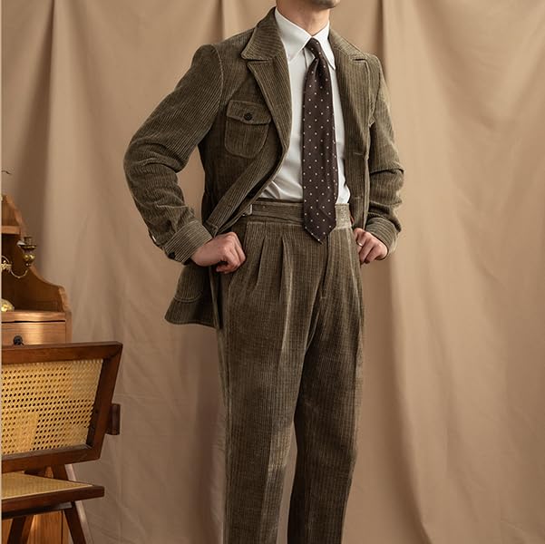 Men's Corduroy Safari Blazer Suit Military Style with Multi-Pockets4