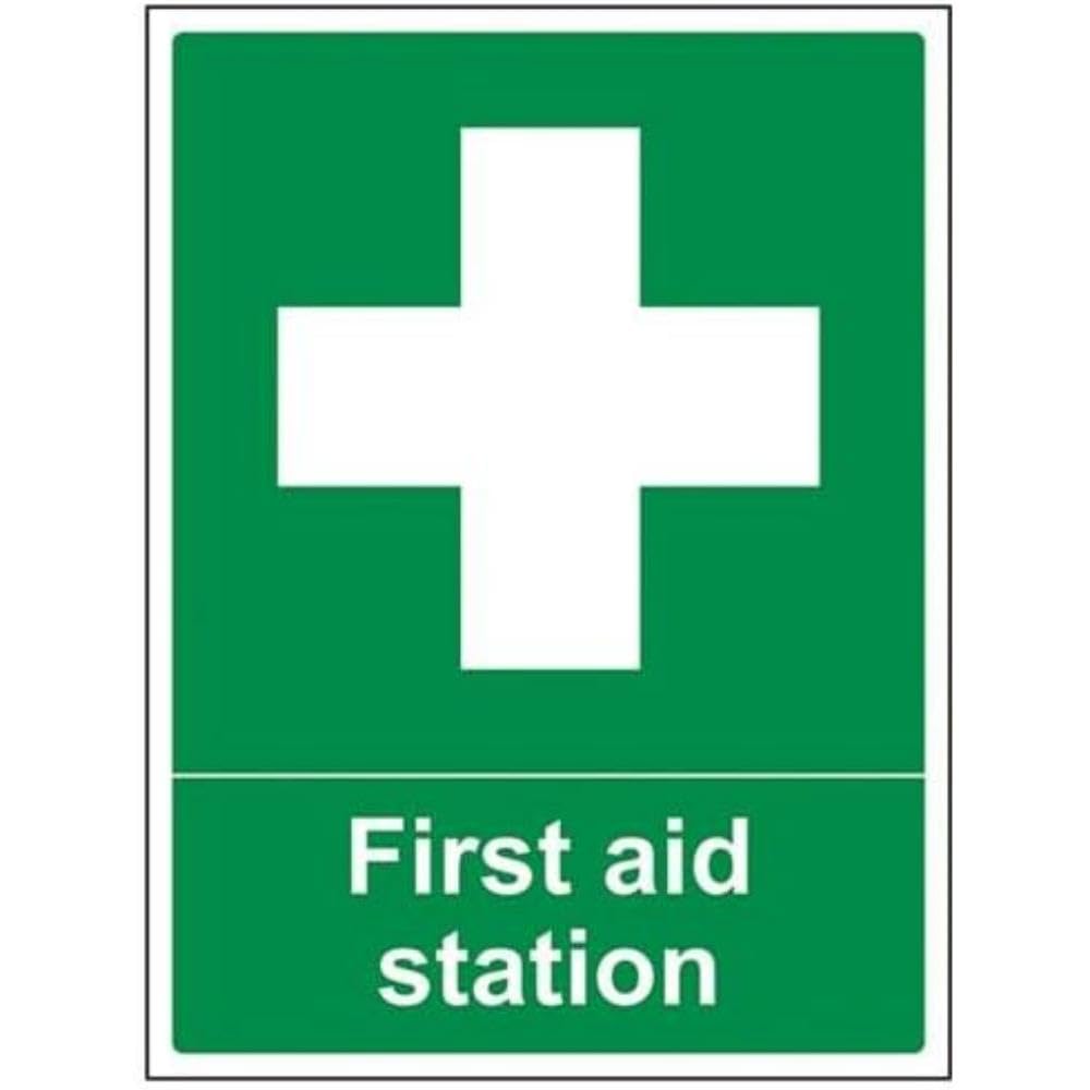 V Safety First Aid Station Sign - 300mm x 400mm - Self Adhesive Vinyl
