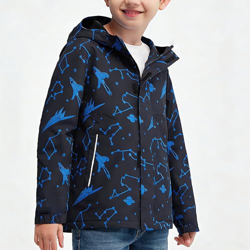 Image of Boys Girls Rain Jackets Waterproof Hooded Fleece Raincoats Lightweight Windbreakers for Kids