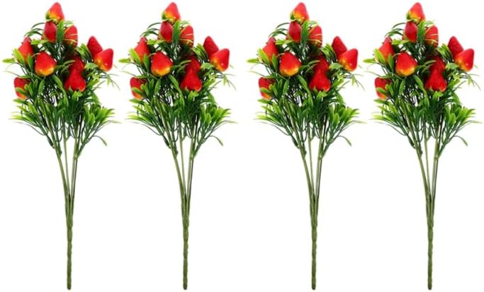 Veemoon 4 Pcs Artificial Strawberry Branches 10.6 Inch Fake Strawberry Plants for Home Decor Wedding Floral Arrangement DIY Craft Accessories