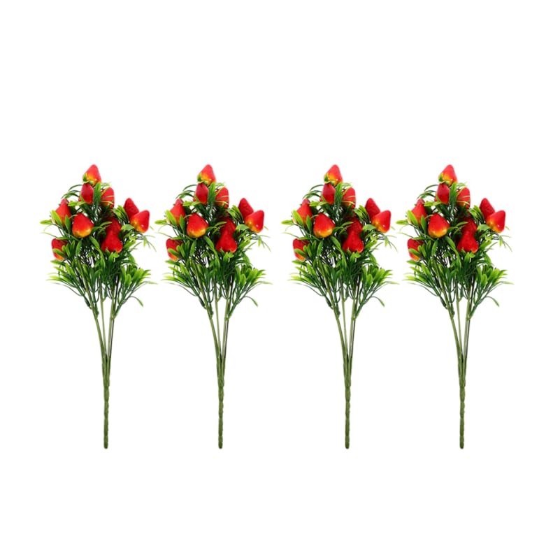 Amosfun Artificial Strawberry Stems 4 Pcs Faux Strawberry Floral Arrangement for Home Decor Party Vase Filler DIY Decorative Branches