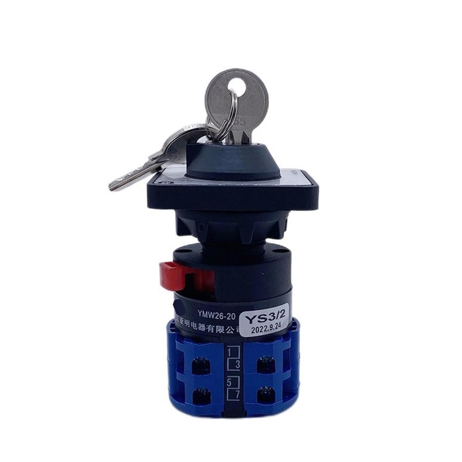 TSIOHKBS LW26 Three Position 20A Two Poles Changeover Cam Switch with Lock Key 22mm Hole Easy Installation YMW26-20YS3/2S1