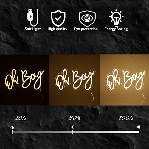 Image of Neon Sign USB Powered for Baby Shower Party Wall Decor, Oh Boy Neon Light Up Sign for Baby Shower Backdrop, White Plastic Neon Sign with Mounting Hardware