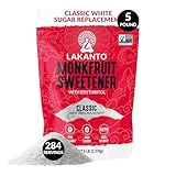 Lakanto Monk Fruit Sweetener With Erythritol, White Sugar Substitute From Monk Fruit Extract, Classic White Sugar Replacement for Baking, Coffee & Tea, Gluten Free, Low Carb, Non GMO, Keto, 5 LB Bag