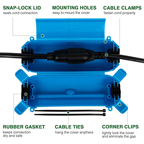 Image of Flemoon 3 Pack Outdoor Extension Cord Waterproof Cover, for Outlet | Small Electrical Connection Box for Straight Plug, Socket, Halloween, Christmas Holiday Decoration String Light, Blue