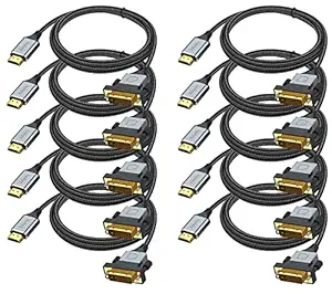 HDMI to DVI Adapter Cable 10-Pack, Bidirectional DVI to HDMI Cord Adapter Male to Male Support 1080P, 3D Comupter,Monitor,Game Console (10, Grey)