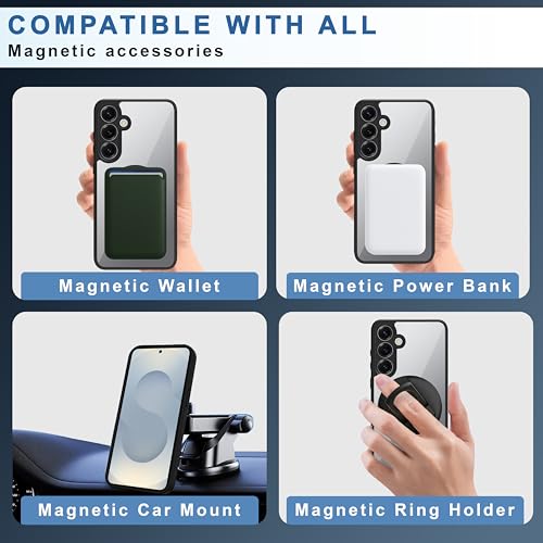 Image of CEDO Backcover for Samsung Galaxy S25 (5G) | Compatible with Magsafe Wireless Charging | Camera Protection Shockproof Case | Magnetic Ring Lock Transparent Acrylic Clear Backcase (Black)