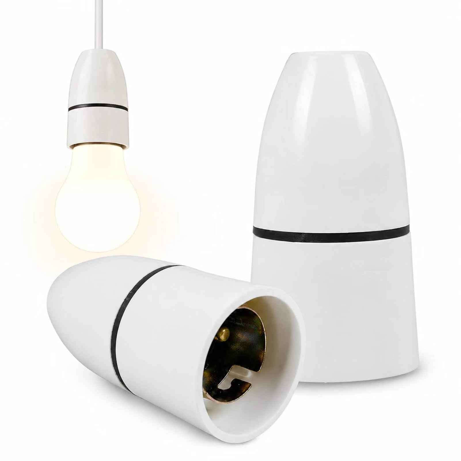 VATRQZMN 2 Pack B22 Bayonet Pendant Lamp Holder, Ceiling Light Fitting for Kitchen Bedroom, Durable Easy-Install Hanging Socket for Ceiling Mount, Chandelier, Hanging, Wall Mount