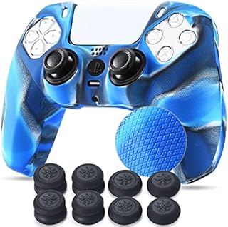 YoRHa Studded Silicone Rubber Gel Customizing Skin Cover for PS5 Dualsense Controller x 1(Camouflage Blue) With Pro thumb grips x 10