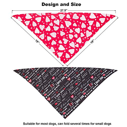 Adoggygo 2 Pack Valentine's Day Dog Bandana Reversible Triangle Bibs Scarf Accessories For Small Medium Large Dogs Cats Pets (Red & Black) #TOP3