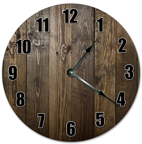 Reloj de pared grande con tablones verticales de madera 10.5" miniatura 1