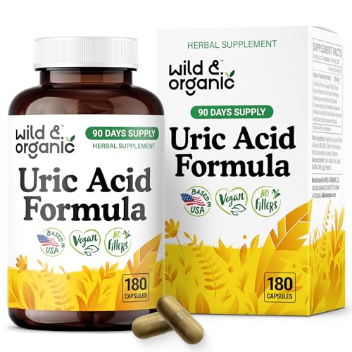Wild & Organic Uric Acid Formula Capsules - Uric Acid Cleanse Support - Antioxidant Supplement with Tart Cherry Powder, Dandelion Root & Celery - Vegan, No Fillers, Non-GMO - 180 Count