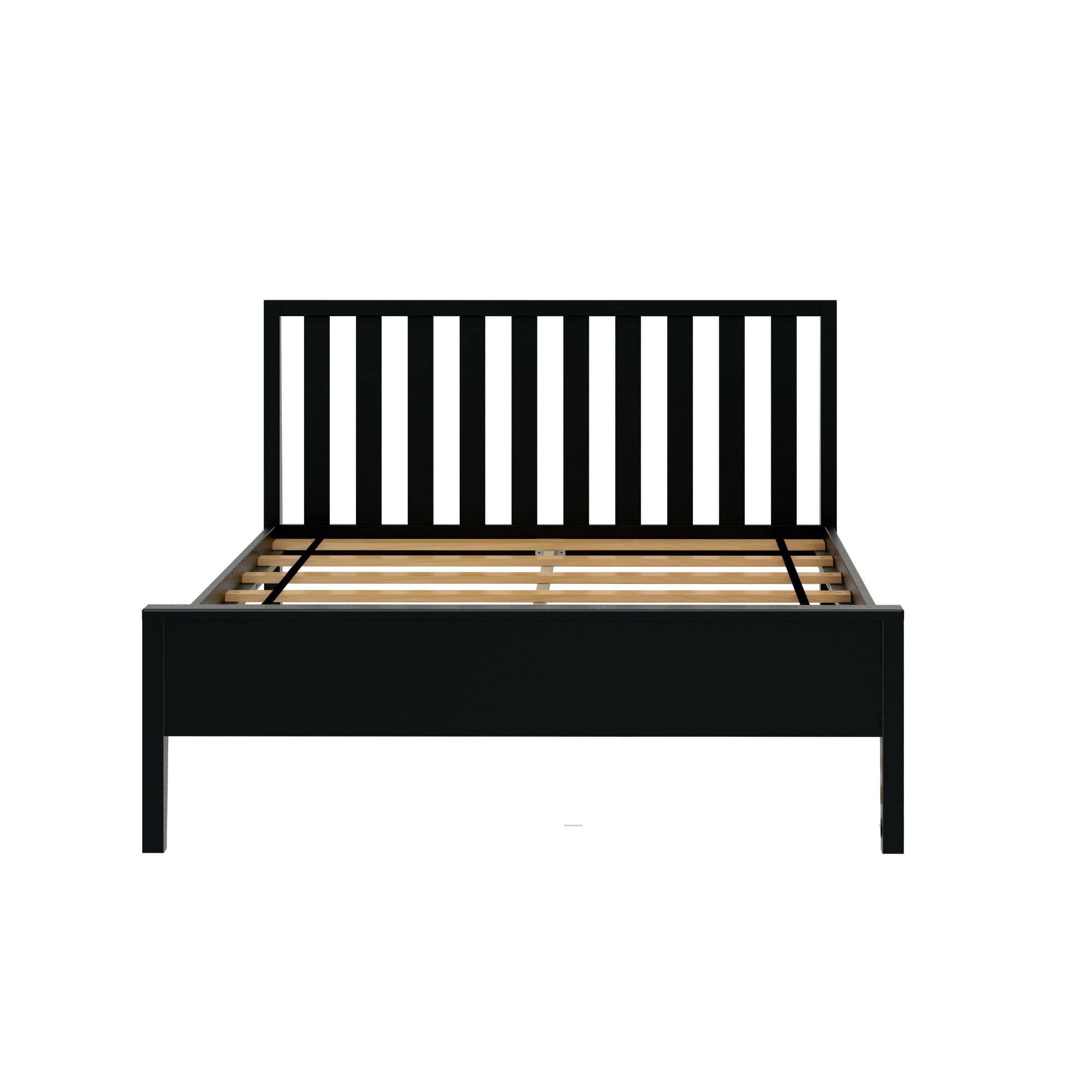 Plank+Beam Scandinavian Single Bed (Full), with Slatted Headboard, Black | Exceptional Craftsmanship, Metal Support Bar, Low VOC Finishes, Modern Design, Easy Assembly, Solid Wood