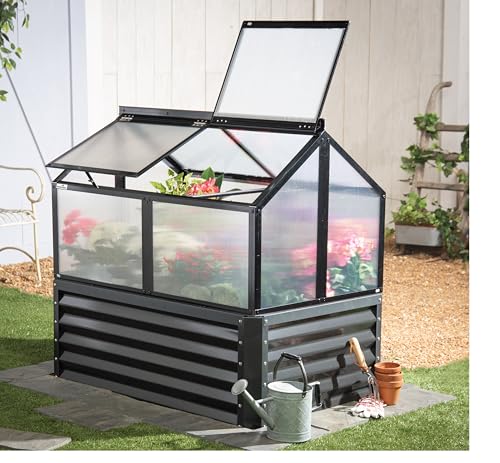 GrowHaus Cold Frame, Portable Aluminum Greenhouse with Transparent Openable Roof, Small Greenhouse for Outdoors, Balcony, Garden, Backyard