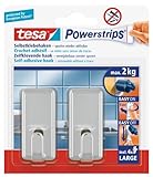 eckig tesa selbstklebender Haken, bis 2kg, wieder ablösbar, eckig, chrom, 2 Stück