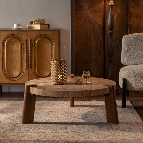 Dorivibe Round Rustic Coffee Table with Thick Tabletop,...