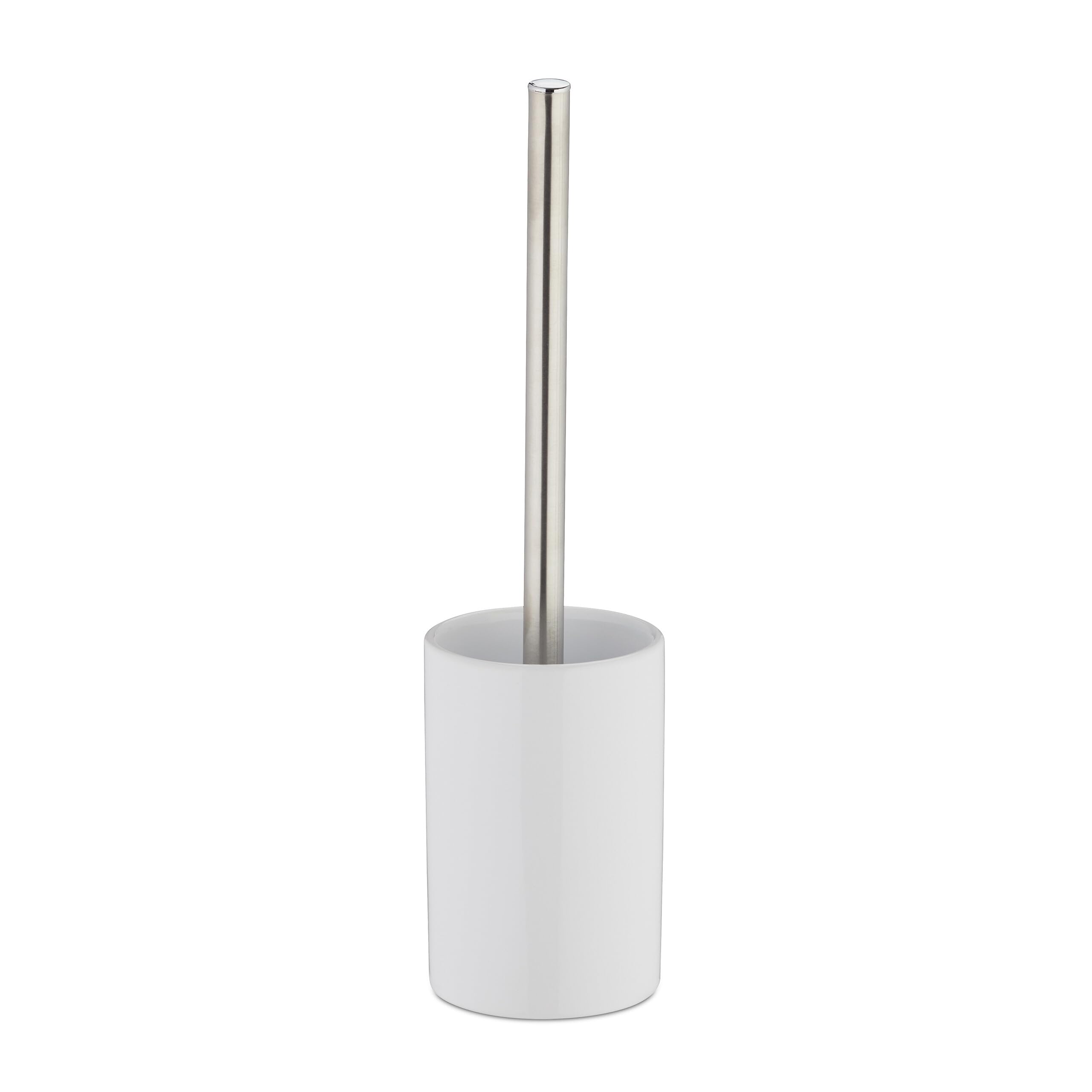 Relaxdays Set di Scopino e Portascopino in Ceramica, per Bagno e WC, Testa Sostituibile, 36 cm, da Toilette, Bianco