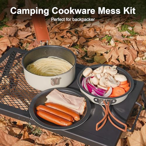 image for Odoland 10pcs Camping Cookware Non-Stick Camping Pot and Pan Set with 