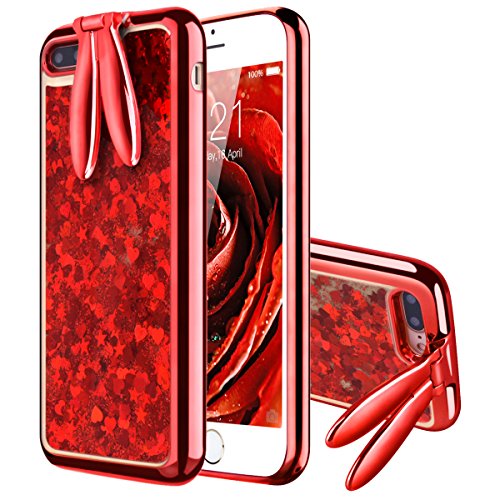 VemMore Funda iPhone 7 Plus / iPhone 8 Plus Glitter Brillante Brillo Liquida Carcasa Silicon Ultrafina Bling Rígida Protección Bumper Líquido, Transparente Clear Case, Silicona Gel TPU Cover - Rojo Cover
