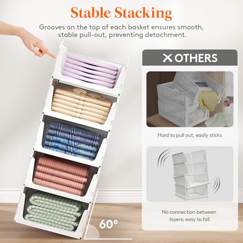 Image of Lifewit 20 Pack Stackable Closet Organizers and Storage Basket for Clothes, Plastic Sweater Storage Bins for Wardrobe, Stacking Clothing Containers for RV, Pantry, Shelf, Kitchen, Dorm, 14 inch Depth