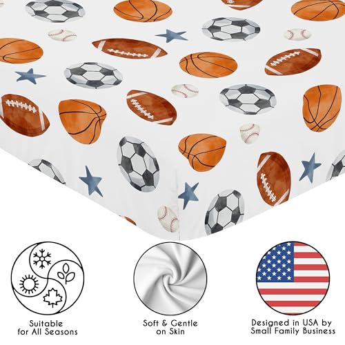 Image of Sweet Jojo Designs 2-Piece Baby Crib Sheets Set (Sports Theme) for Boys, Infant Nursery, Toddler Room - Fitted, Standard Size (Football Print & Watercolor, Vintage, Sport Themed, Baseball, Blue Stars)