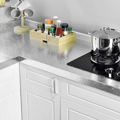 Image of HOME13 Vinyl Self Adhesive Vinyl Decorative Silver Foil Kitchen Wallpaper for Countertop Home /Office 1 Ft x 4 Ft with 2pcs