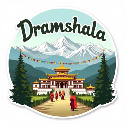 Image of Naxon Dharamshala Town Theme Souvenir Wooden Fridge Magnet | Himalayan Hills, Tibetan Culture Design 3x3 Inch Refrigerator Magnet for Home Decor | Travel Gift from Himachal Pradesh | Pack of 1