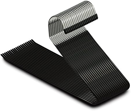 Elio Premium 20 Pack Slack Pant Hangers Trousers Jean Hangers, Heavy Duty, Anti-Rust Open Ended Pants Easy Slide Pants Organizers, Non-Slip Chrome and Black Friction