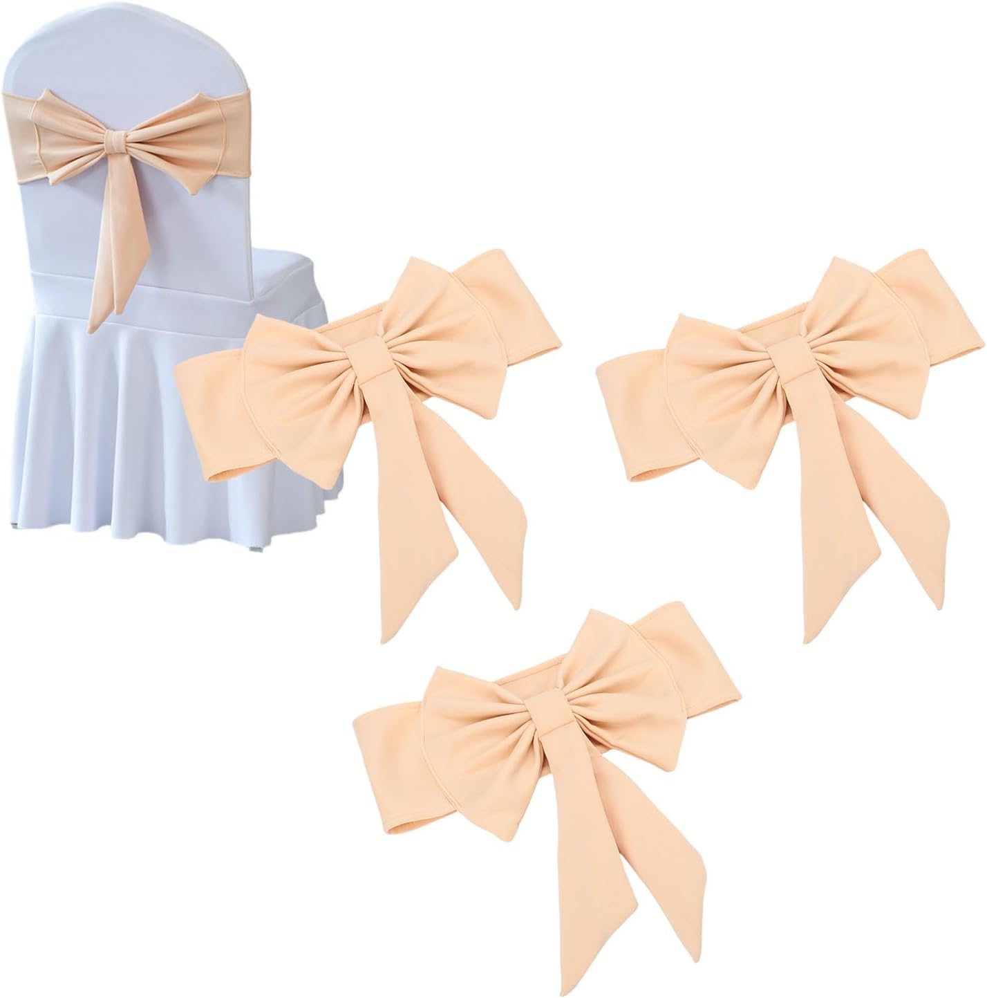 POCREATION Stretch Chair Sashes Bows, Elastic Chair Bows Decoration, 10 PCS, Champagne, for Parties, Ceremonies and Receptions