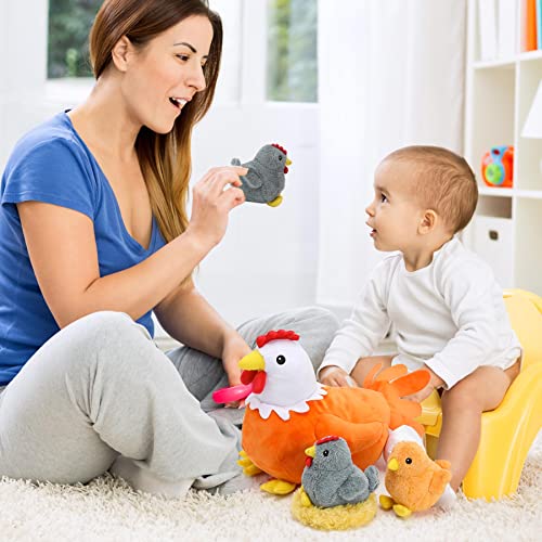 15Inch Chicken Stuffed Animals, Mommy Farm Hen Plush With Henhouse Plushie/Egg/2 Little Baby Chicks Toys, Christmas Easter Basket Gifts Surprise For Kids Birthday Party #TOP5