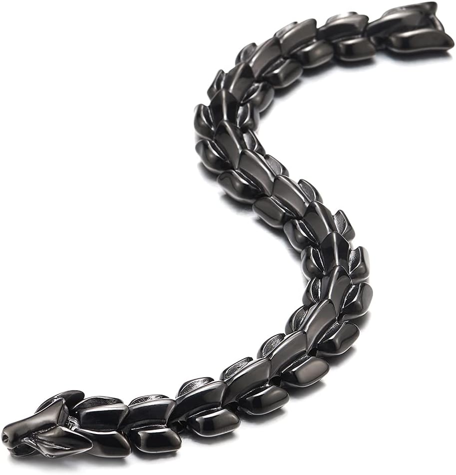 Biker Punk Rock Vintage Stainless Steel Link of Dragon Scale Bangle Bracelet for Men, Polished